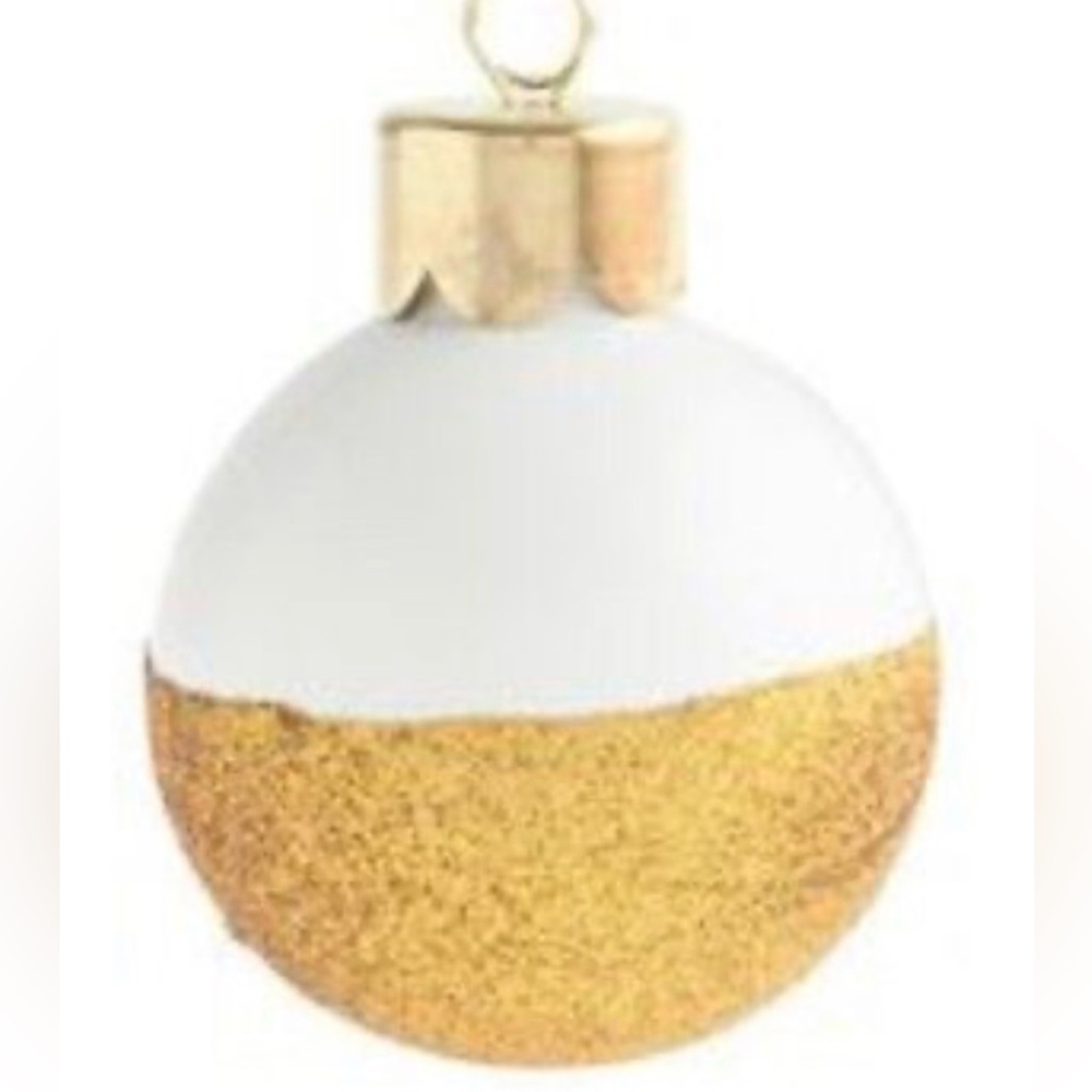 J CREW Christmas DIPPED ORNAMENT Ceramic White Gold Metallic Shimmer Holiday NWT
